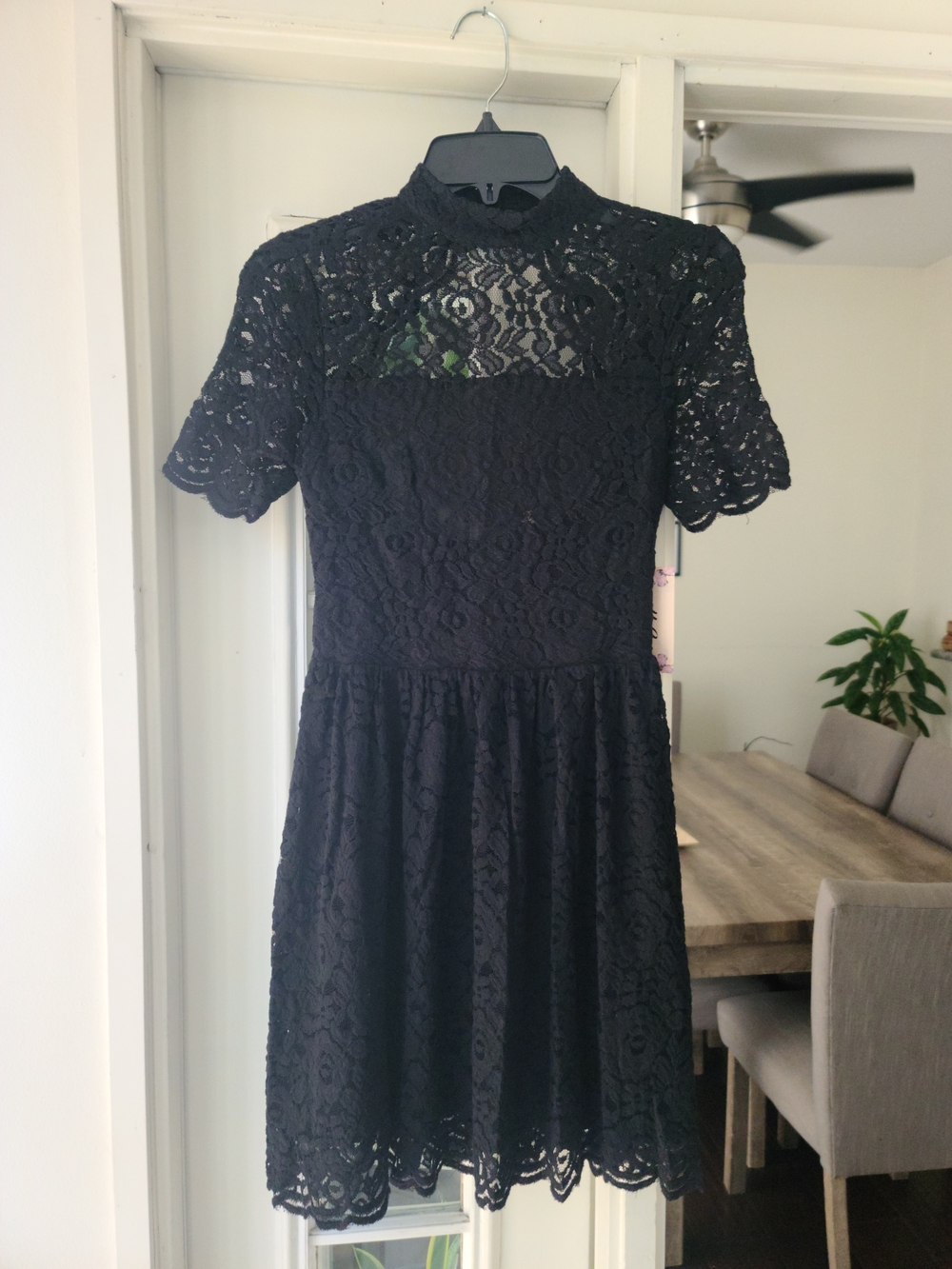 bleuh ciel Black Lace High-Neck Fit & Flare Dress
